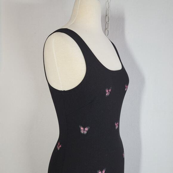 Butterfly Print Sheath Mini Dress M Black Pink Sleeveless Tank 90s Y2K Mean Girl - Picture 5 of 13